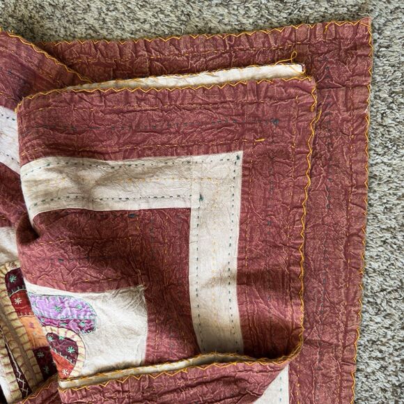 Vintage Handmade Indian Kantha quilt king size Elephant Patchwork Boho Bedspread - Picture 12 of 15